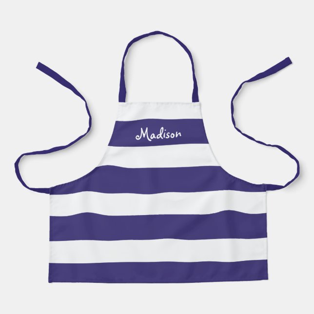 Kids Cute Purple Stripes Personalised Craft Apron (Front)