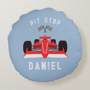 Kids Cute Racing Car Blue Round Cushion