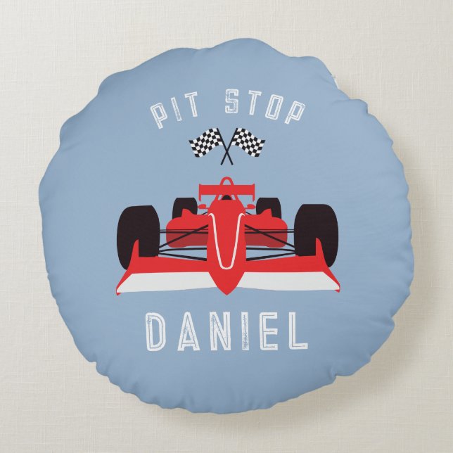 Kids Cute Racing Car Blue Round Cushion (Back)