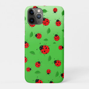 Kids Cute Red ladybug and green leave on gradient iPhone 11 Pro Case