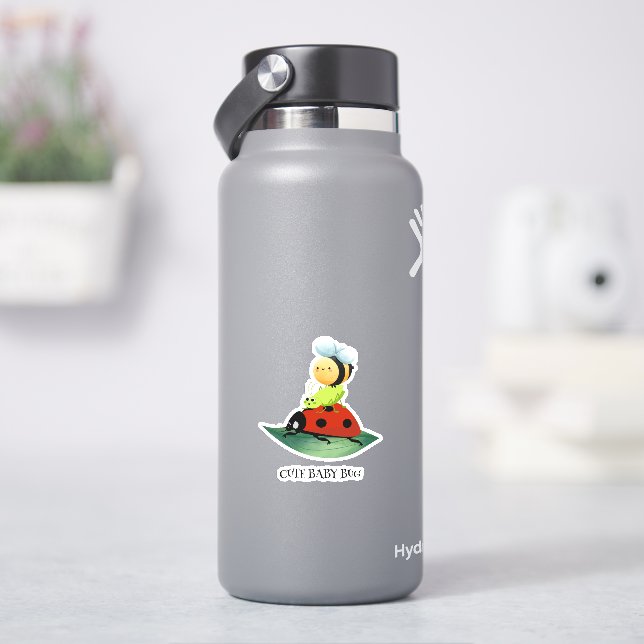 Kids Cute Red ladybug Bee bug insect on green leaf (HydroFlask)