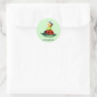 Kids Cute Red ladybug Bee bug insect on green leaf