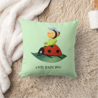 Kids Cute Red ladybug Bee bug insect on green leaf