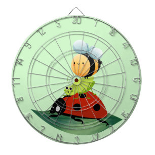 Kids Cute Red ladybug Bee bug insect on green leaf Dartboard