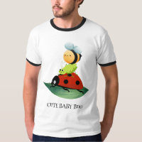 Kids Cute Red ladybug Bee bug insect on green leaf