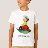Kids Cute Red ladybug Bee bug insect on green leaf