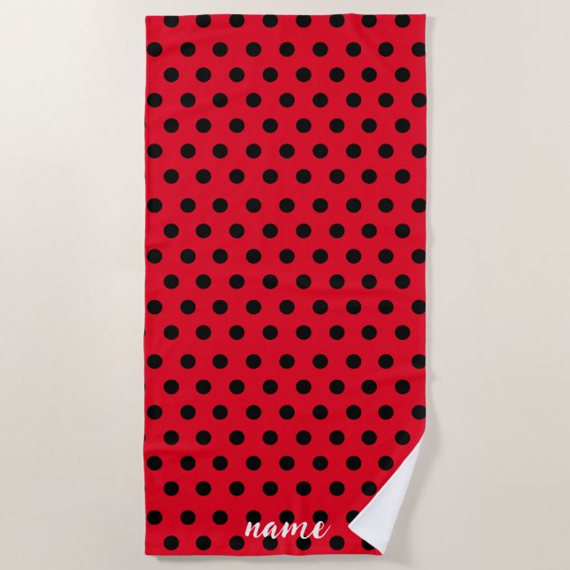 kids Cute Red Ladybug Polka dot party Pattern Beach Towel (Front)