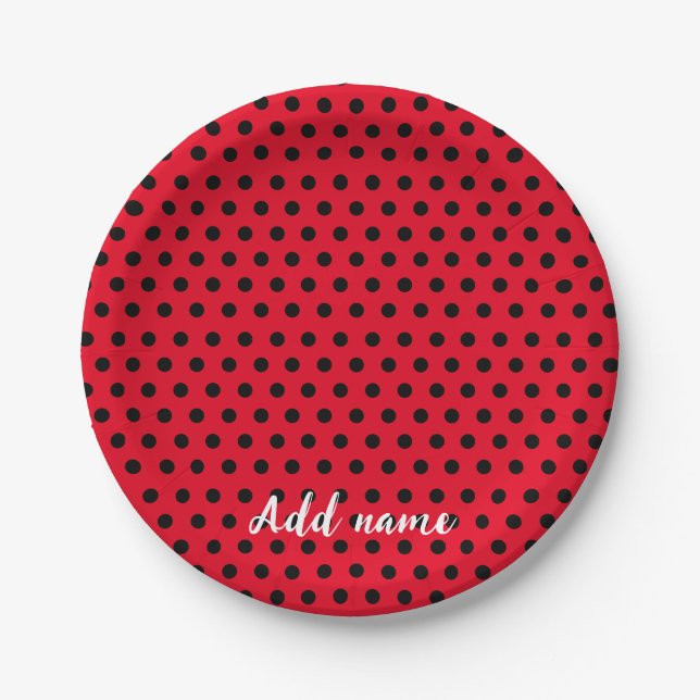 kids Cute Red Ladybug Polka dot party Pattern Paper Plate (Front)