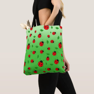 kids Cute Red Ladybug Polka dot Spring Pattern Tote Bag