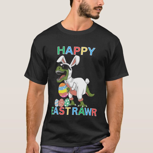 Kids Cute Rex Dino Happy East Rawr Easter Holidays T-Shirt (Front)