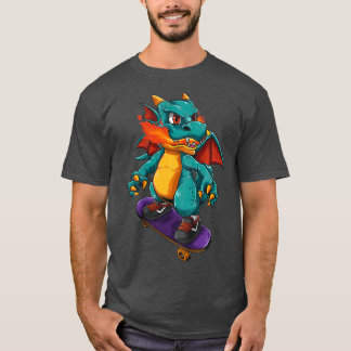 Kids Cute Skateboarding Dragon Gift For Boys T-Shirt