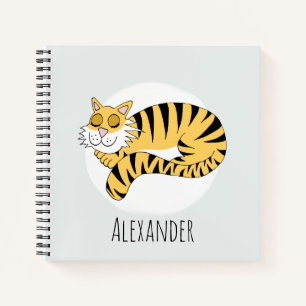 Kids Cute Sleeping Jungle Tiger and Name Notebook