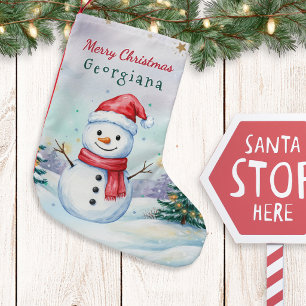 Kids Cute Snowman Personalised Christmas Small Christmas Stocking