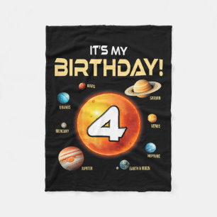 Kids Cute Solar System 4th Birthday Four Years Old Fleece Blanket