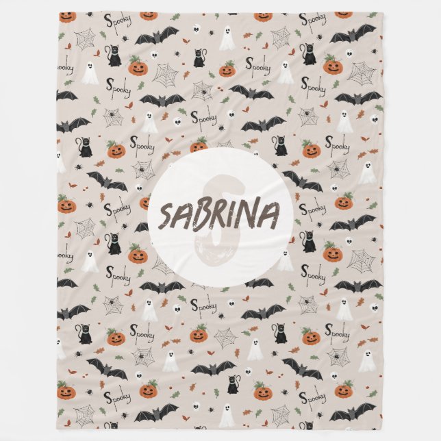 Kids Cute Spooky Halloween Fall Monogram Fleece Blanket (Front)