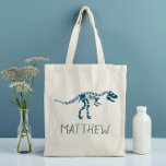 Kids Cute T-Rex Dinosaur Fossil Boys School Tote Bag<br><div class="desc">This cute personalised kids tote bag design features a blue t- Rex dinosaur. There is also space for you to add your boys name,  in modern typography. The perfect dinosaur themed gift for any history or dinosaur enthusiast,  great for a sports kit or school bag for kids and toddlers.</div>