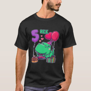 Kids Cute Three Rex 5Th Birthday Third Dinosaur 5 T-Shirt
