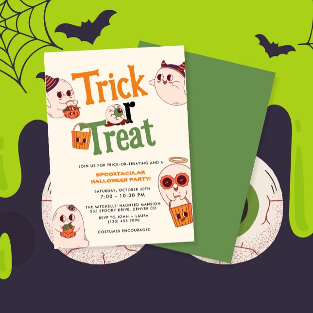 Kids Cute Trick Or Treat Halloween Party Invitation (Creator Uploaded)