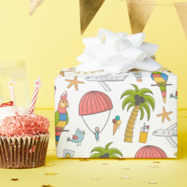Kids Cute Tropical Vacation Adventure Wrapping Paper (Birthday Party)
