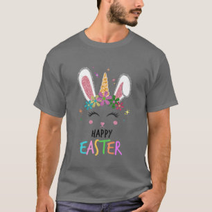 Kids Cute Unicorn Easter Bunny Face Toddlers Girl T-Shirt
