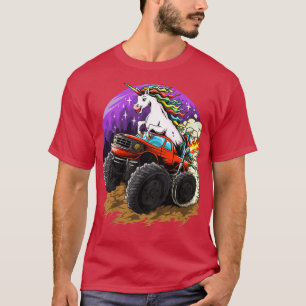 Kids Cute Unicorn On Monster Truck Birthday Party T-Shirt
