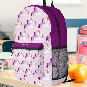 Kids Cute Unicorns Monogram Printed Backpack