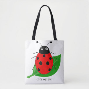 Kids Cute watercolor ladybug on green leaf  Tote Bag