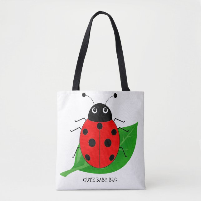 Kids Cute watercolor ladybug on green leaf  Tote Bag (Front)