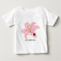 Kids Cute watercolor ladybug on Pink lily Flower
