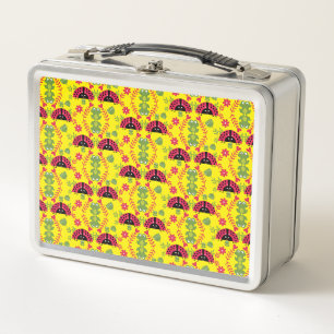 Kids Cute Whimsical ladybug Metal Lunch Box