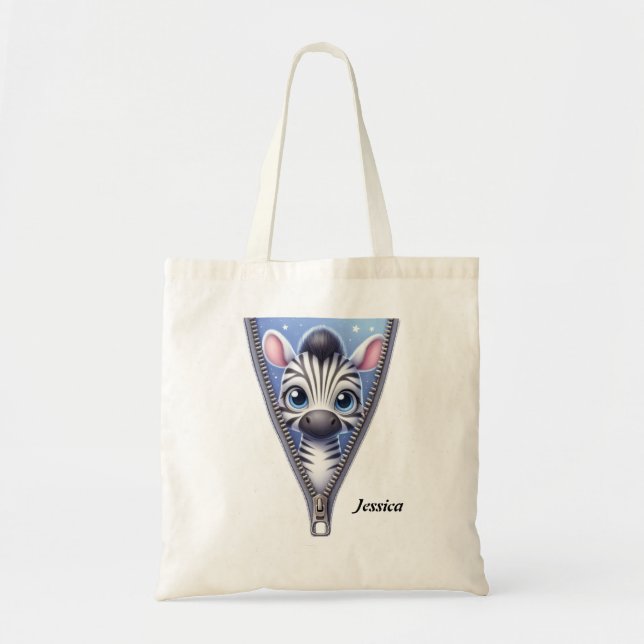 Kids Cute Zebra Zipper Tote Bag (Front)