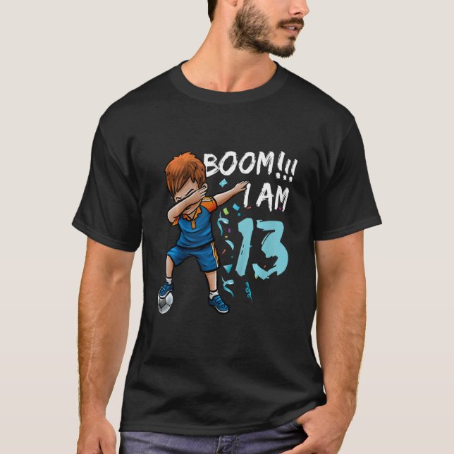 Kids Dabbing Birthday Boy Soccer 13th Birthday 13  T-Shirt (Front)
