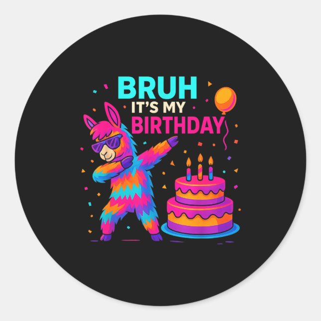 Kids Dabbing Llama Birthday Funny Bday Party Tee  Classic Round Sticker (Front)