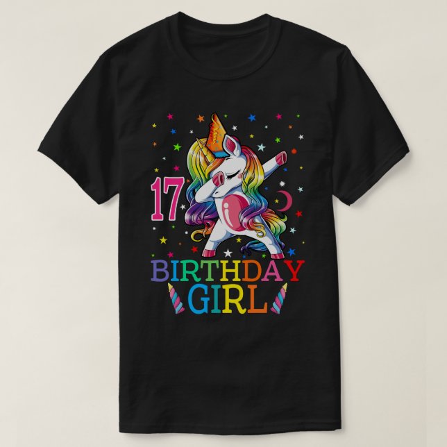 Kids Dabbing Unicorn 17 Year Old 17th Birthday Par T-Shirt (Design Front)