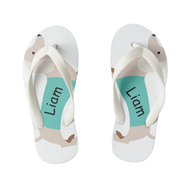 Kids Dachshund Flip Flops Customised With Name (Footbed)