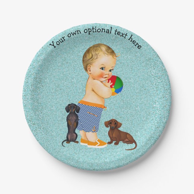 Kids Dachshund Pool Party Paper Plates (Front)