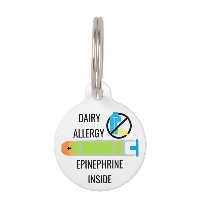 Kids Dairy Allergy Epinephrine Inside Emergency Pet Tag (Front)