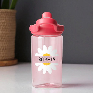 Kid's Daisy Custom Name Girl Pink Water Bottle