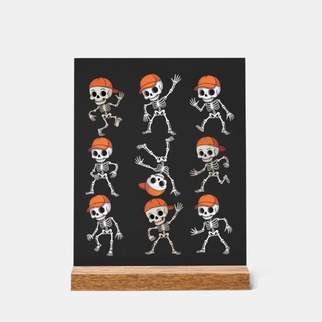 Kids Dancing Skeleton Halloween Acrylic Sign (Front)