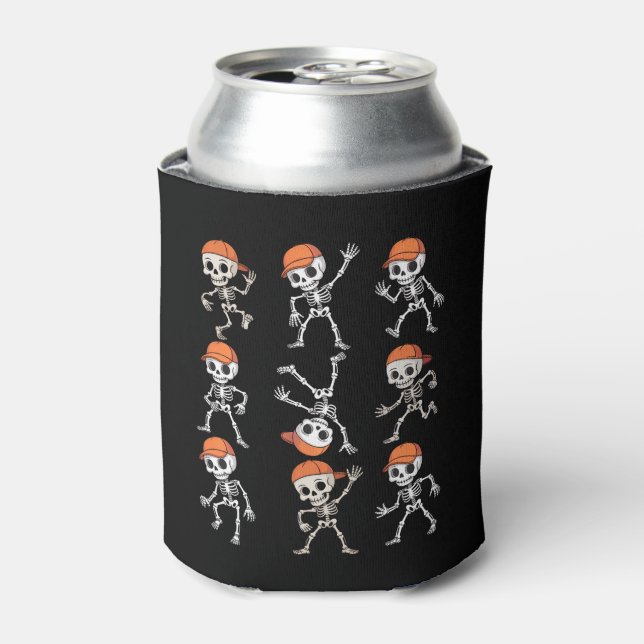 Kids Dancing Skeleton Halloween Can Cooler (Can Front)