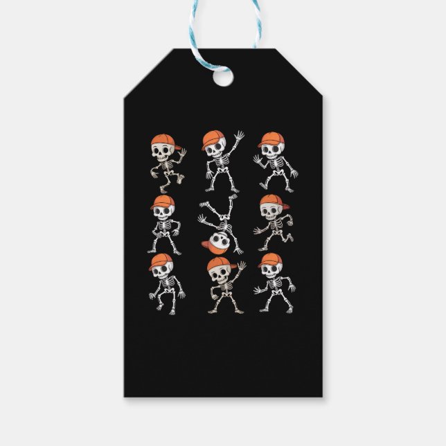 Kids Dancing Skeleton Halloween Gift Tags (Front)