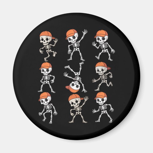 Kids Dancing Skeleton Halloween Magnet (Front)