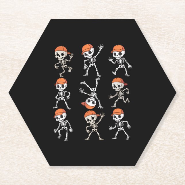Kids Dancing Skeleton Halloween Paper Coaster (Front)