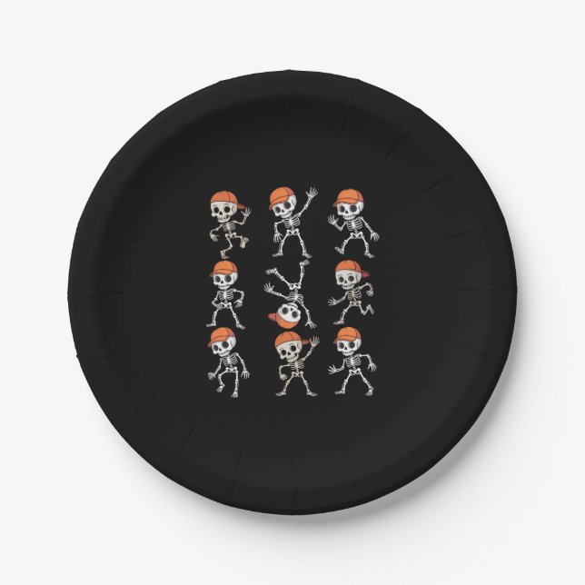 Kids Dancing Skeleton Halloween Paper Plate (Front)