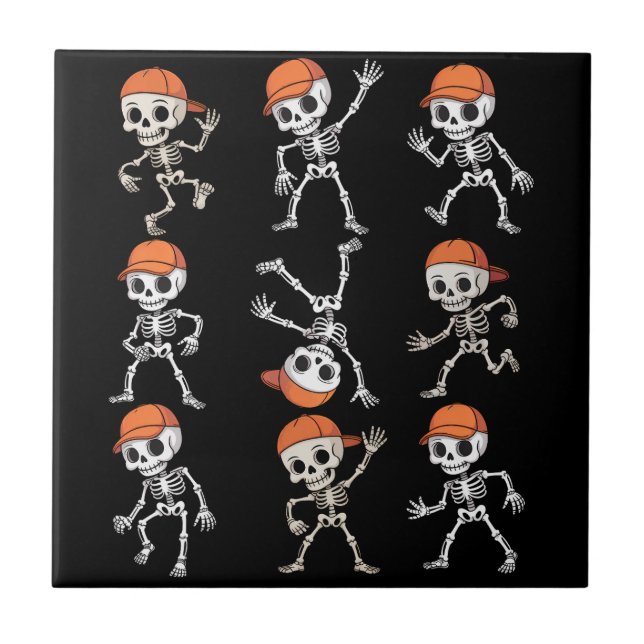 Kids Dancing Skeleton Halloween Tile (Front)