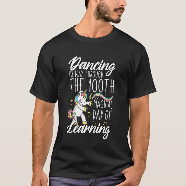Kids Dancing through 100th Day Of School 100 Days  T-Shirt (Front)
