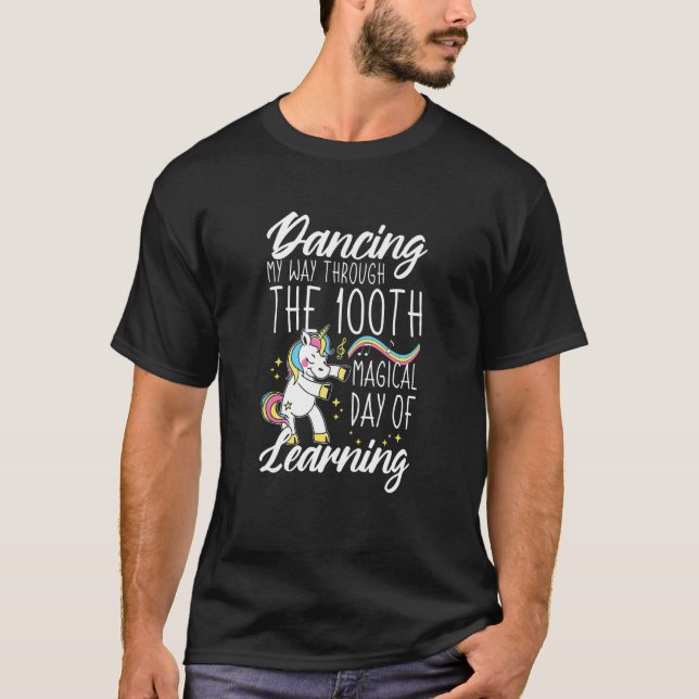 Kids Dancing through 100th Day Of School 100 Days  T-Shirt (Front)