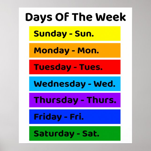 Kid's Days Of The Week Poster (Front)