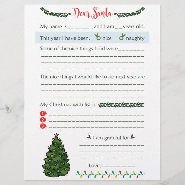Kids Dear Santa Letters Custom Letterhead (Front)