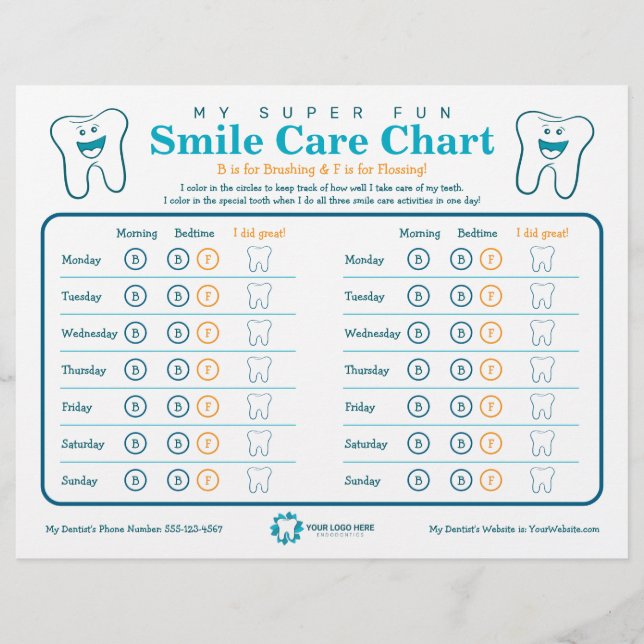 Kids Dental Smile Care Chart Flyer (Front)
